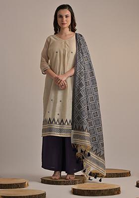 Blue Woven Cotton Salwar Kameez