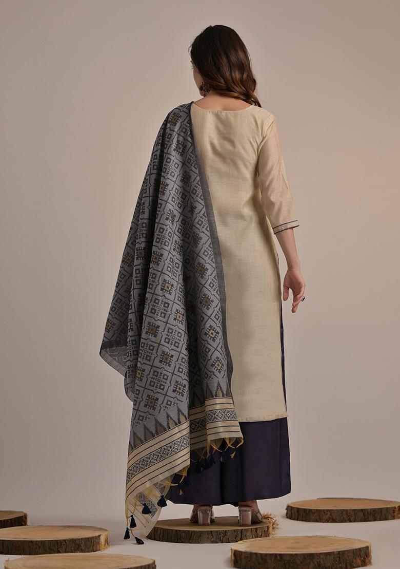 Blue Woven Cotton Salwar Kameez