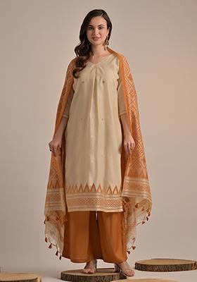 Mustard Yellow Woven Cotton Salwar Kameez