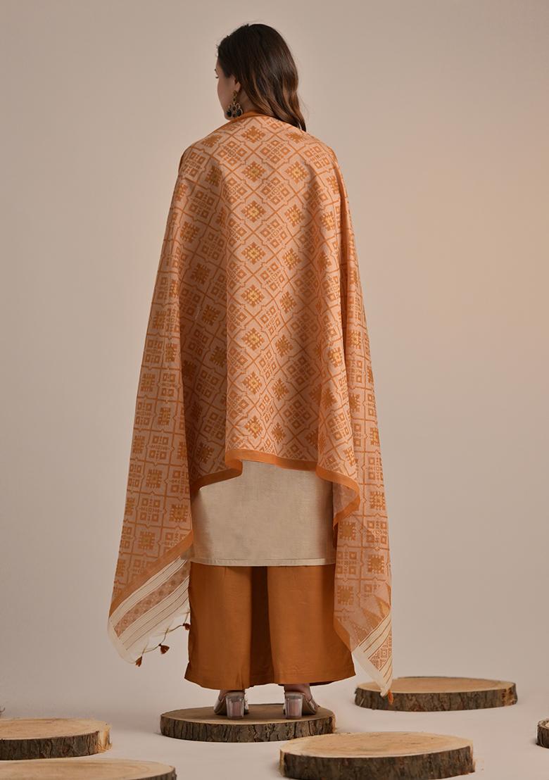 Mustard Yellow Woven Cotton Salwar Kameez