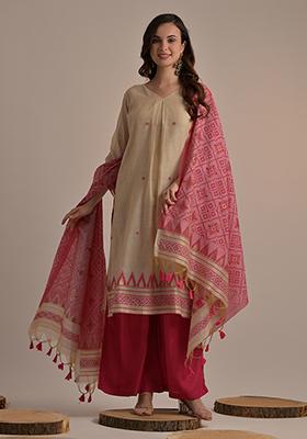 Pink Woven Cotton Salwar Kameez