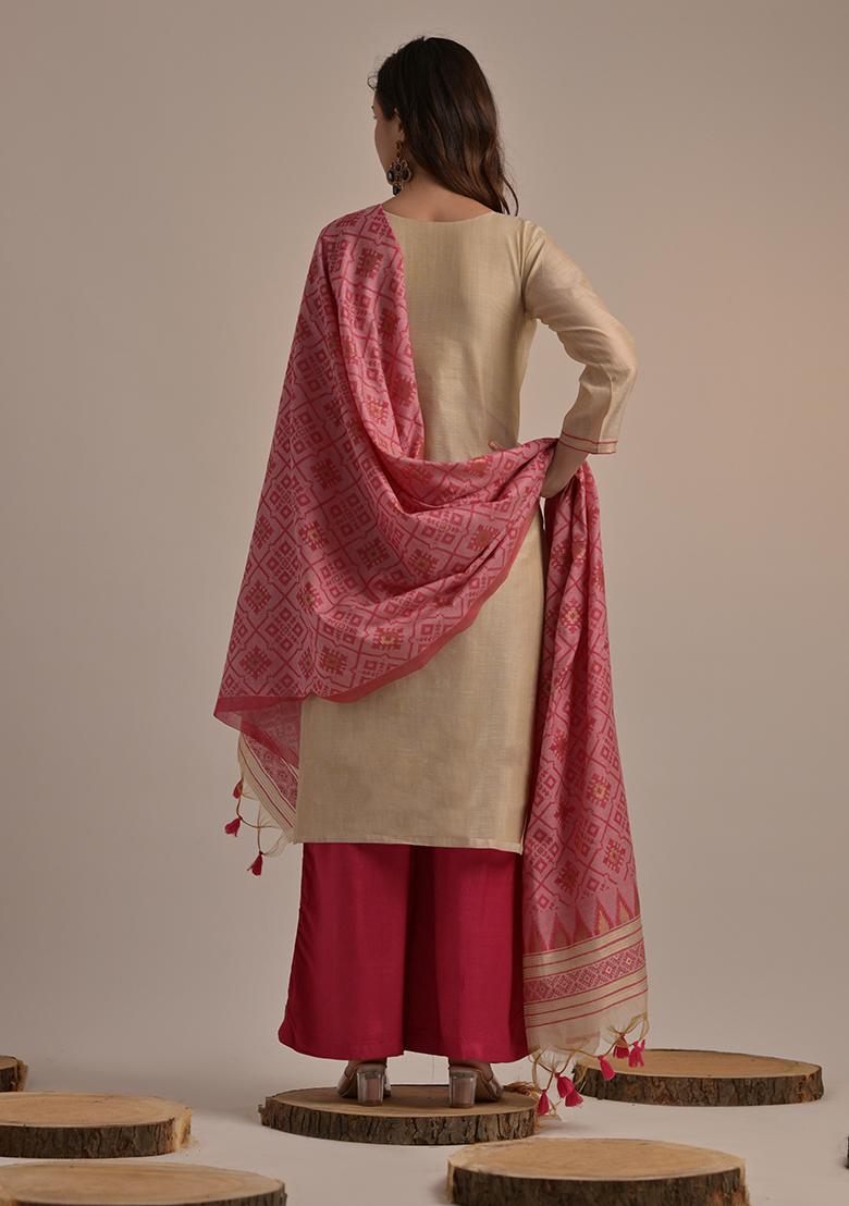 Pink Woven Cotton Salwar Kameez