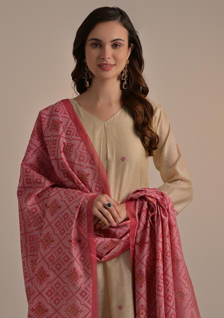 Pink Woven Cotton Salwar Kameez