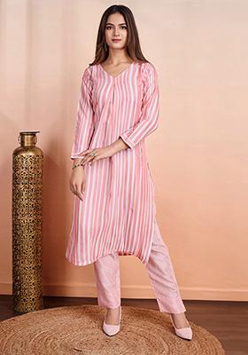 Pink Striped Cotton Salwar Kameez