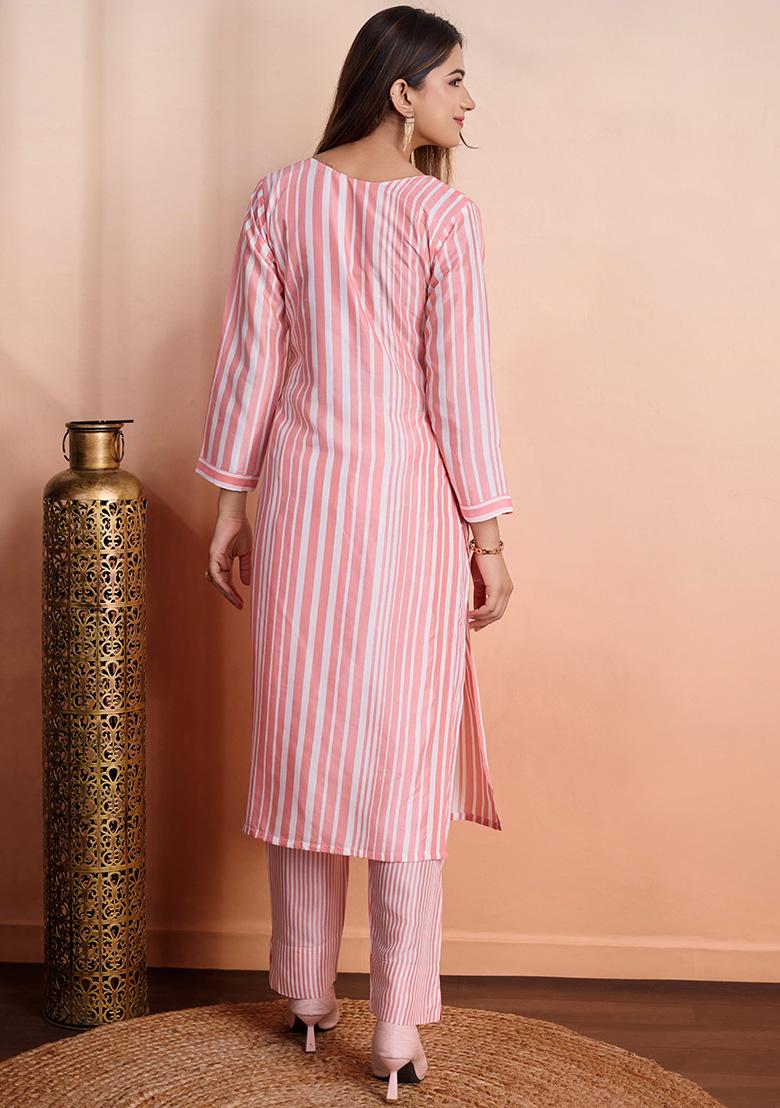 Pink Striped Cotton Salwar Kameez