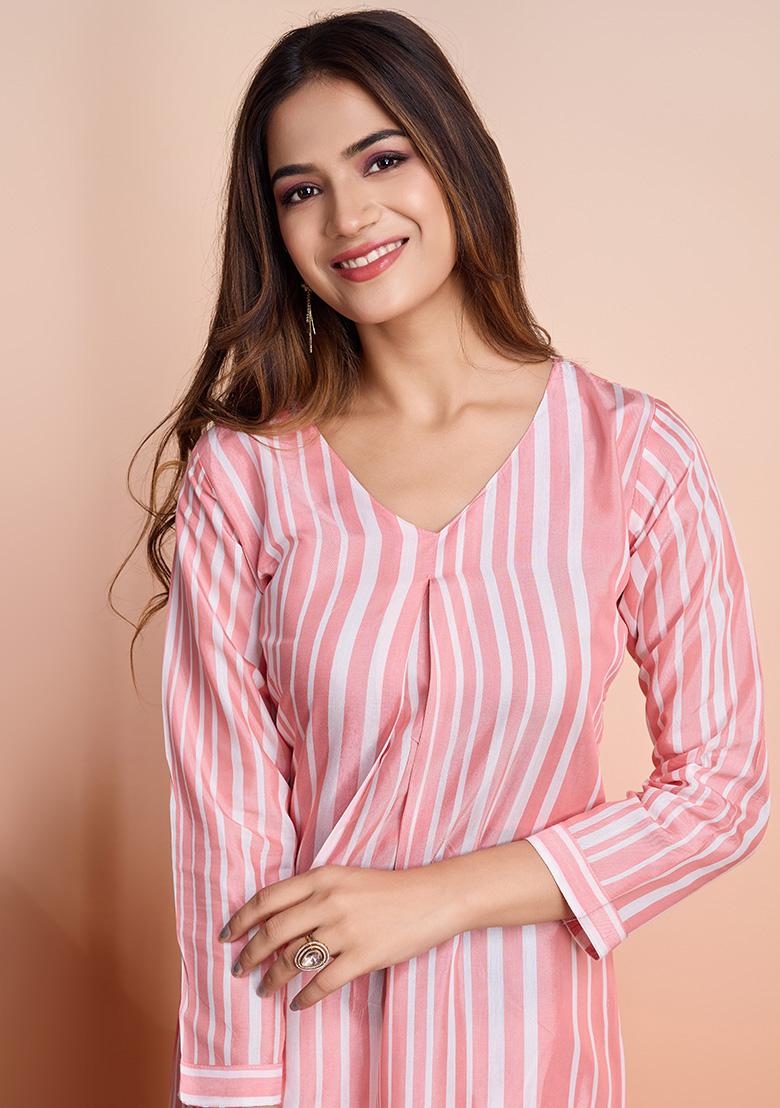 Pink Striped Cotton Salwar Kameez