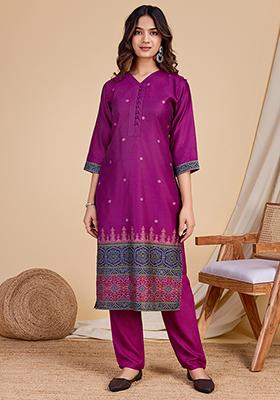 Wine Bandhni Cotton Salwar Kameez