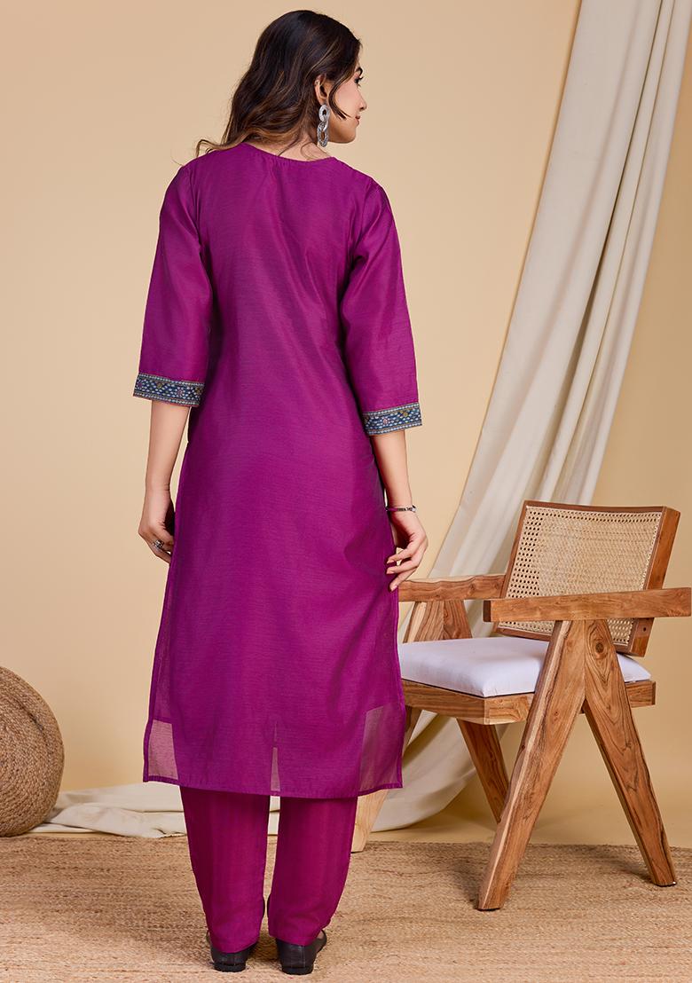 Wine Bandhni Cotton Salwar Kameez