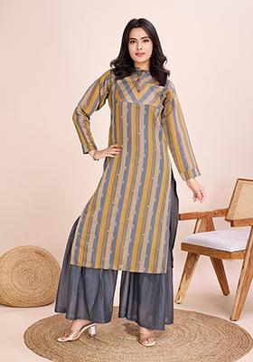 Yellow Striped Cotton Salwar Kameez