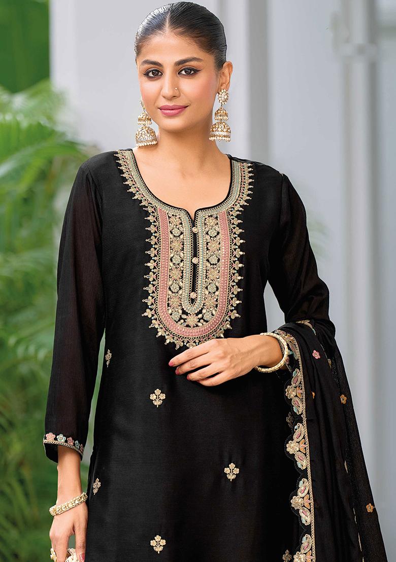 Black Embroidered Chinnon Salwar Kameez