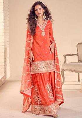 Orange Embroidered Silk Salwar Kameez
