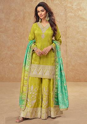 Lime Green Embroidered Silk Salwar Kameez