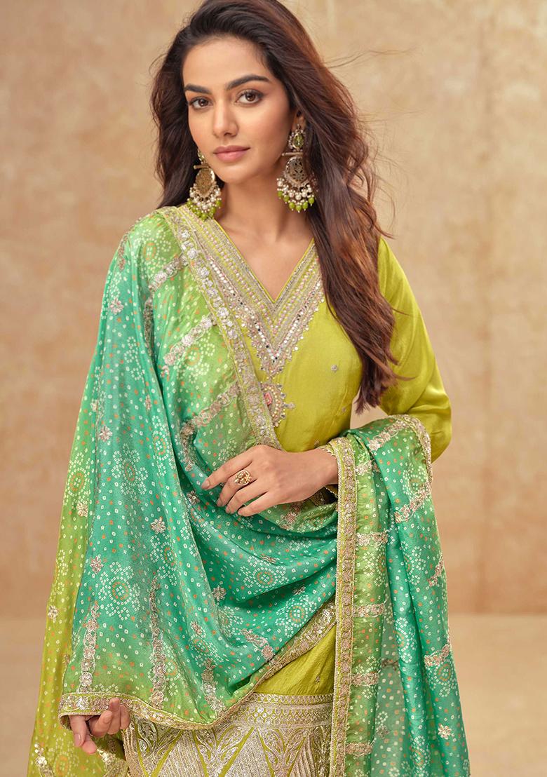 Lime Green Embroidered Silk Salwar Kameez