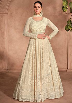 Beige Embroidered Georgette Salwar Kameez