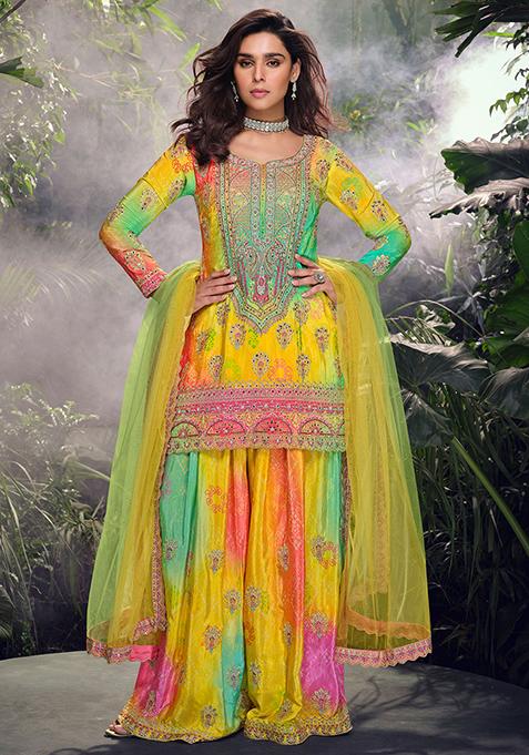 Multi Embroidered Chinnon Salwar Kameez