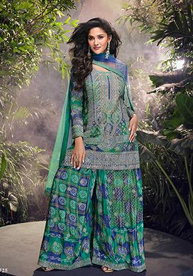 Blue Embroidered Chinnon Salwar Kameez