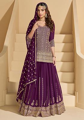 Purple Embroidered Georgette Salwar Kameez