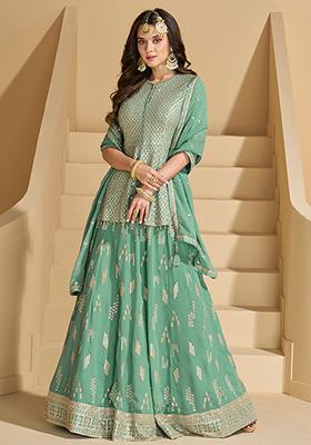 Sea Green Embroidered Georgette Salwar Kameez