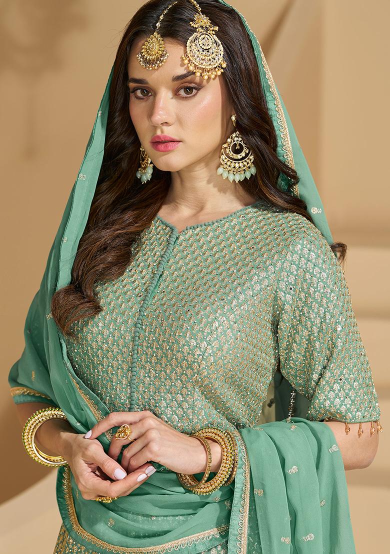 Sea Green Embroidered Georgette Salwar Kameez