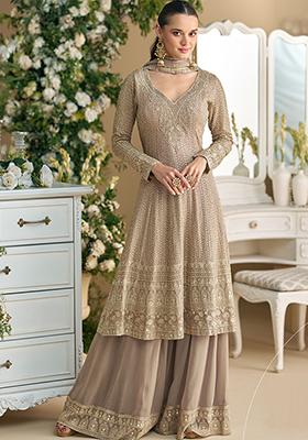 Beige Embroidered Georgette Salwar Kameez