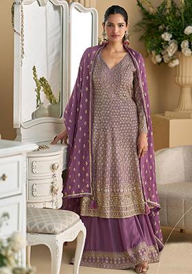 Lilac Embroidered Georgette Salwar Kameez