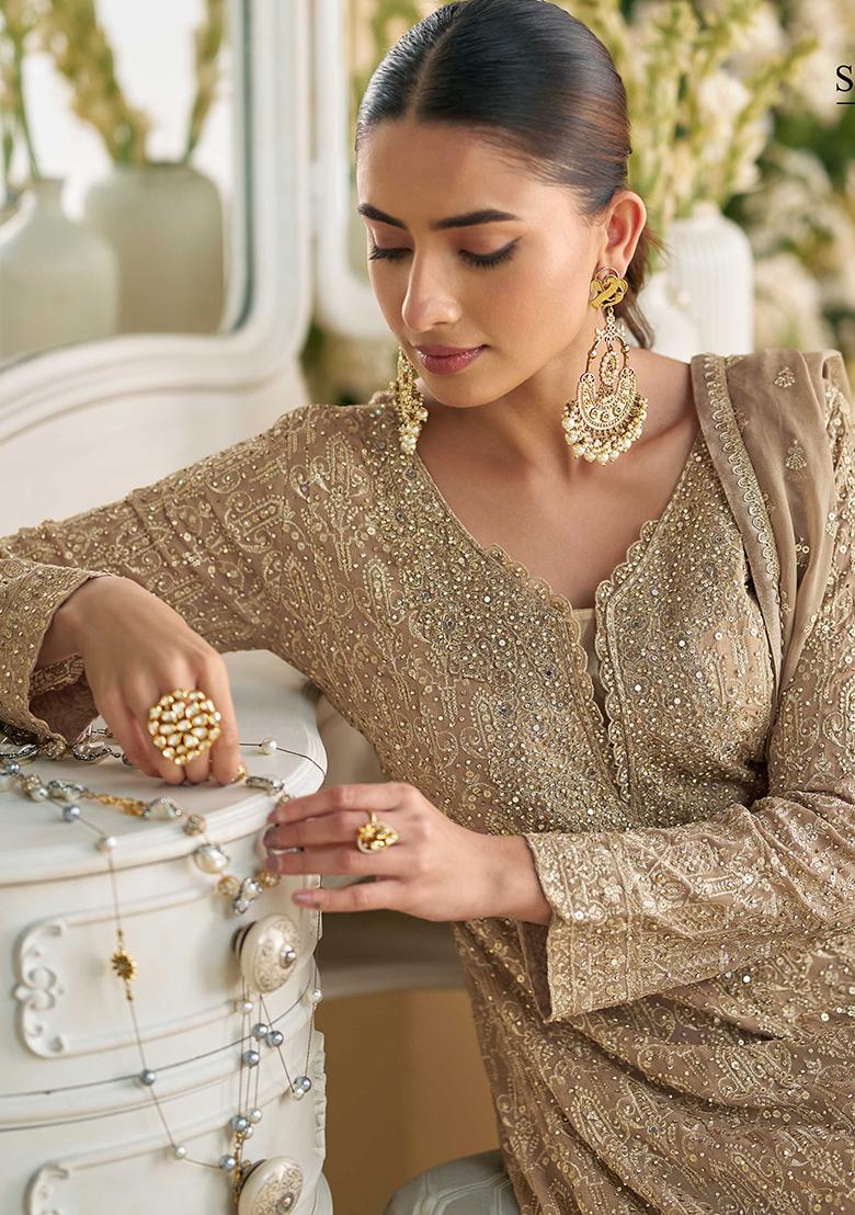Beige Embroidered Georgette Salwar Kameez