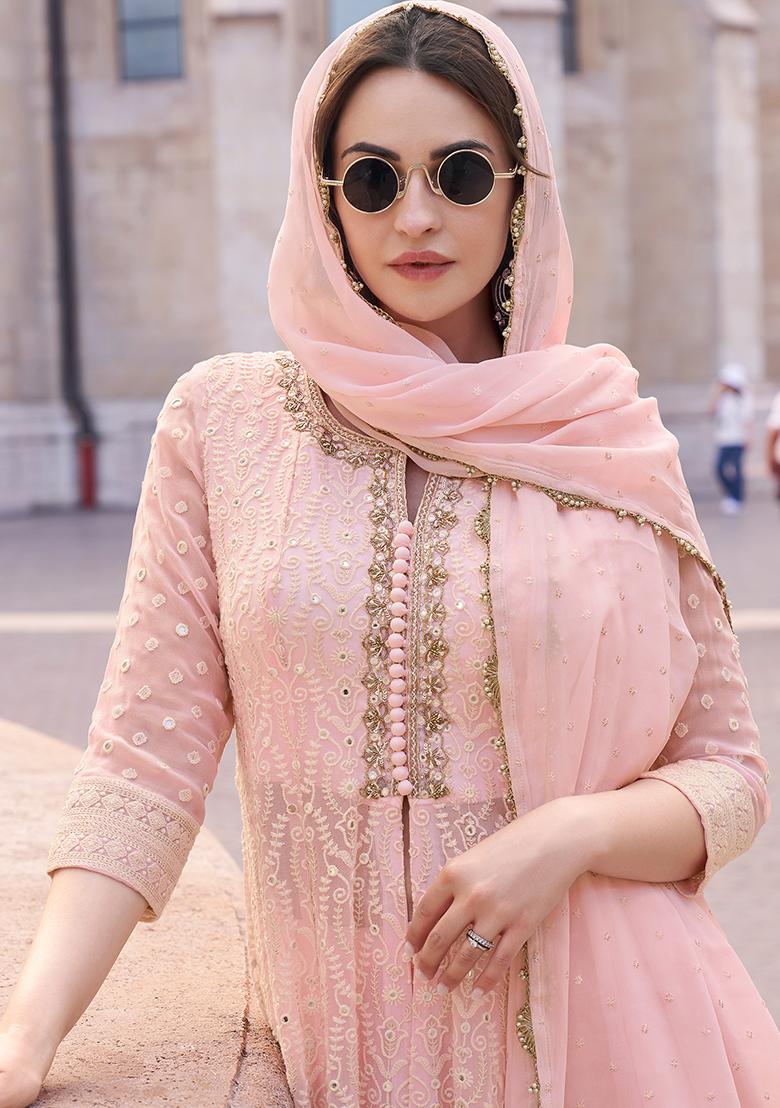 Pink Embroidered Georgette Salwar Kameez