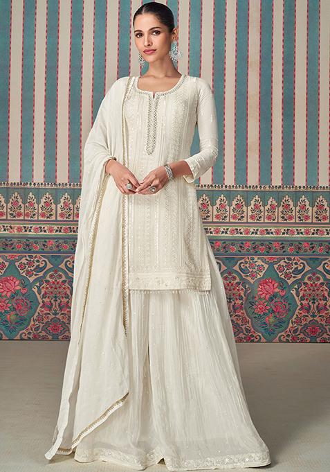 White Embroidered Chinnon Salwar Kameez