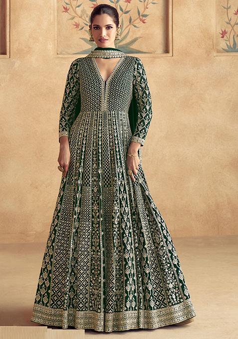 Green Embroidered Georgette Salwar Kameez