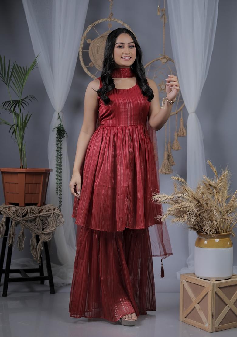 Maroon Embroidered Georgette Salwar Kameez