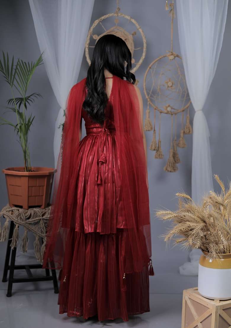 Maroon Embroidered Georgette Salwar Kameez With Dupatta - Indya