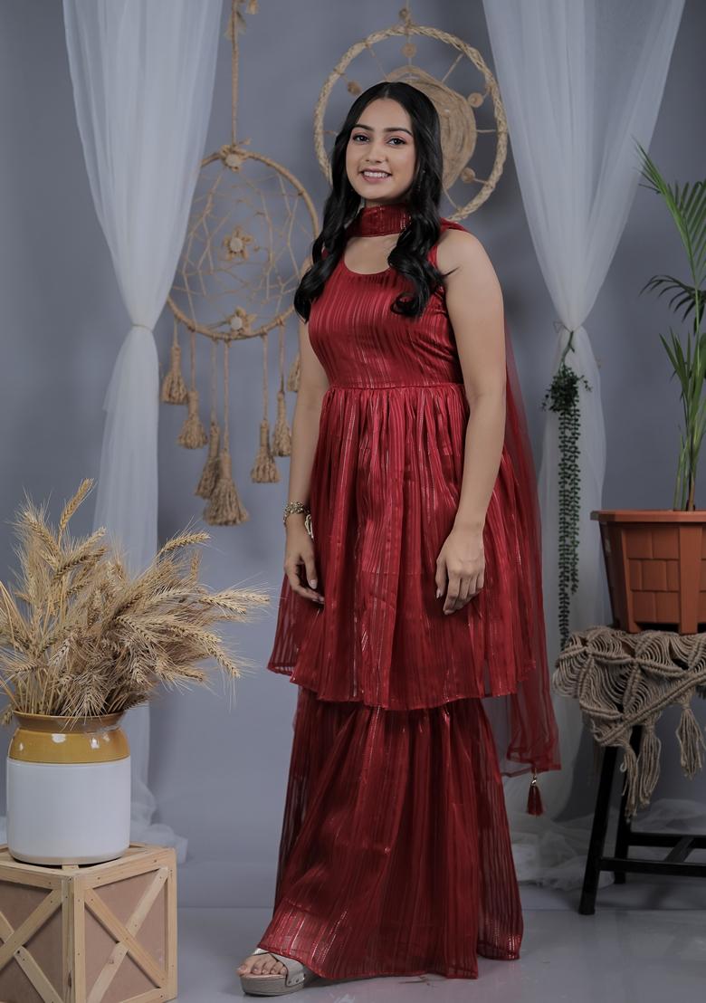 Maroon Embroidered Georgette Salwar Kameez