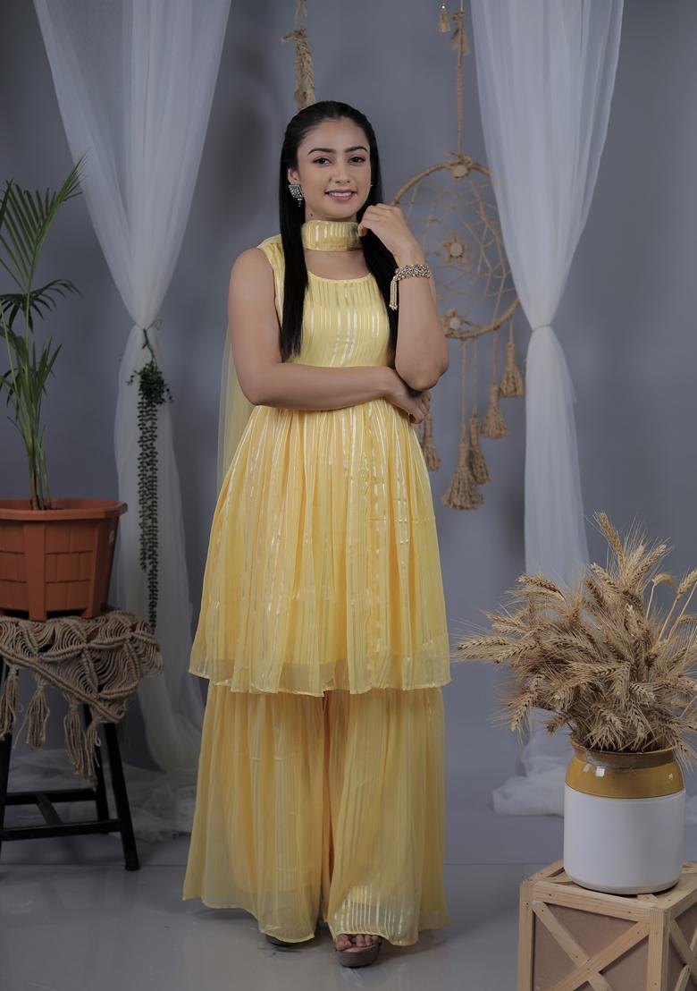 Yellow Embroidered Georgette Salwar Kameez