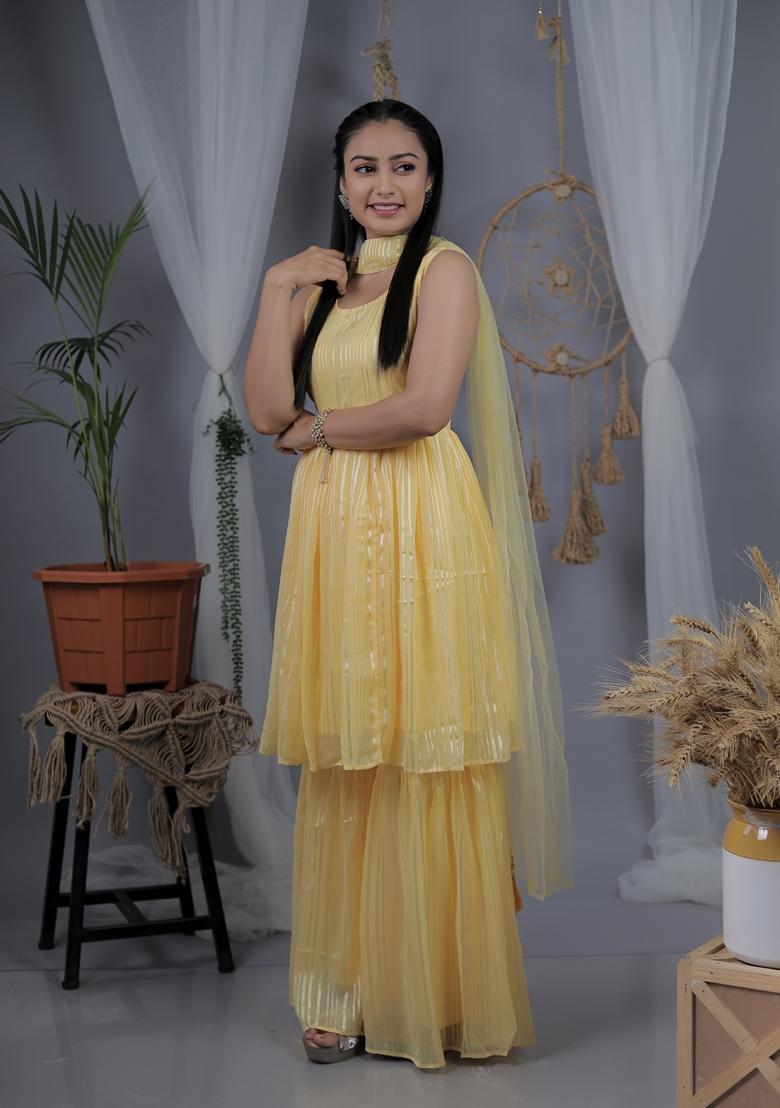 Yellow Embroidered Georgette Salwar Kameez