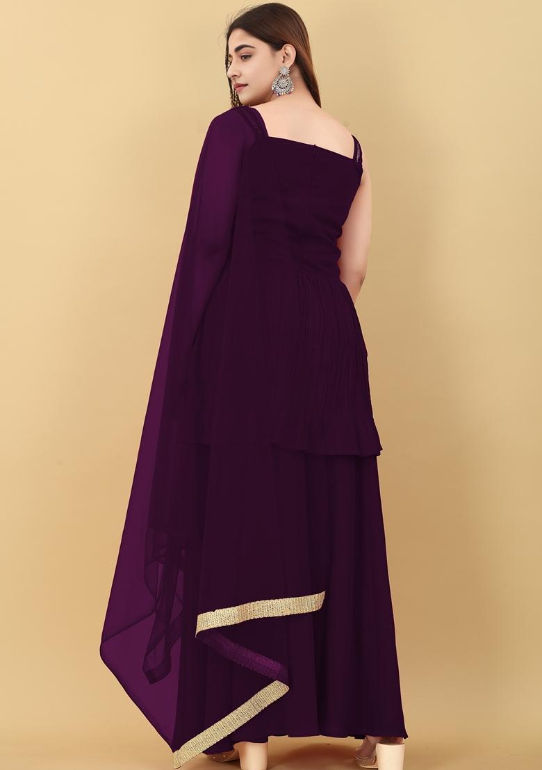 Wine Embroidered Polyester Salwar Kameez