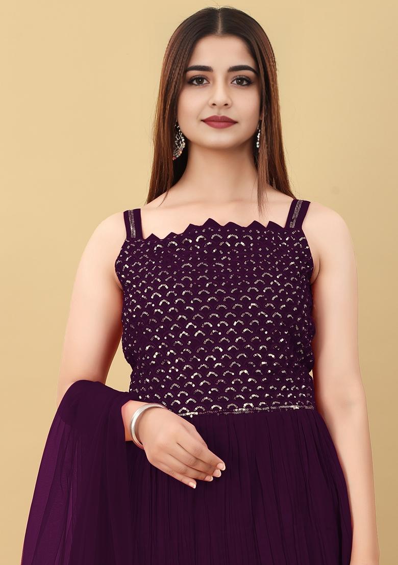 Wine Embroidered Polyester Salwar Kameez