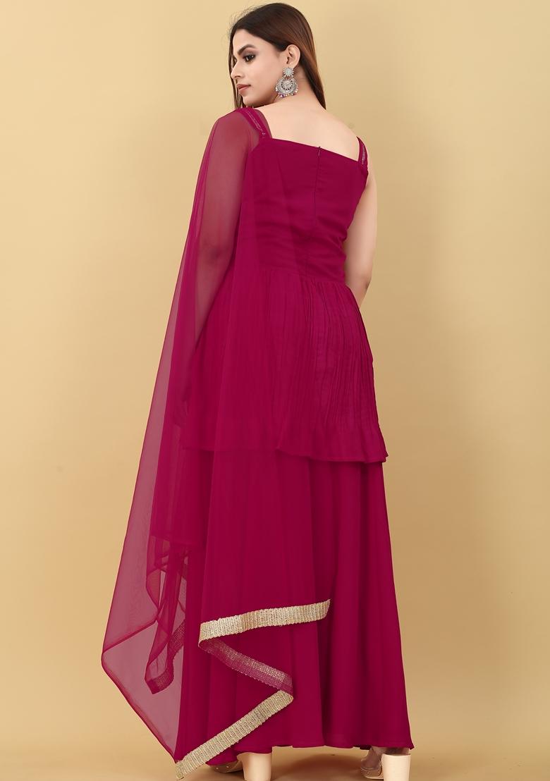 Rani Pink Embroidered Polyester Salwar Kameez