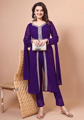 Purple Embroidered Georgette Salwar Kameez