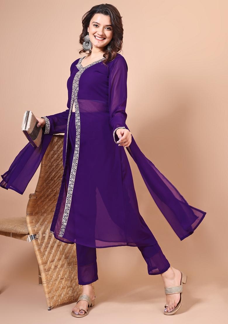 Purple Embroidered Georgette Salwar Kameez