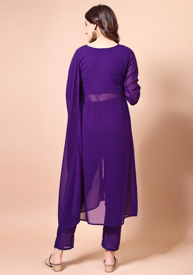 Purple Embroidered Georgette Salwar Kameez