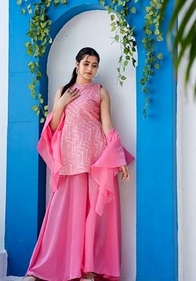Pink Embroidered Silk Blend  Salwar Kameez