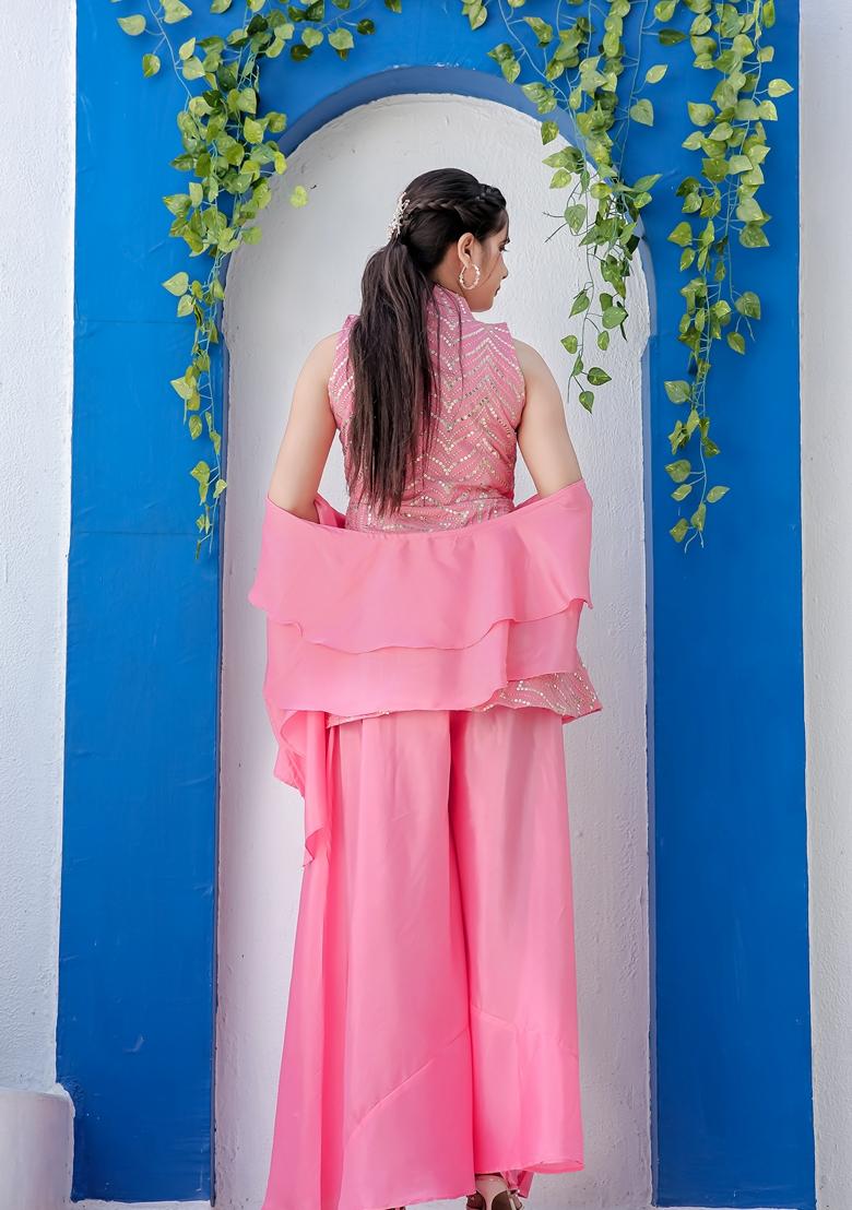 Pink Embroidered Silk Blend  Salwar Kameez