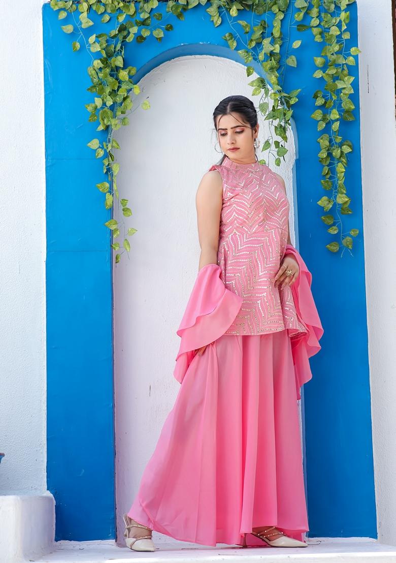 Pink Embroidered Silk Blend  Salwar Kameez