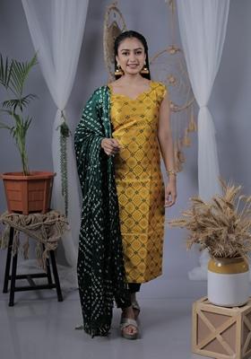 Yellow Embroidered Silk Blend  Salwar Kameez