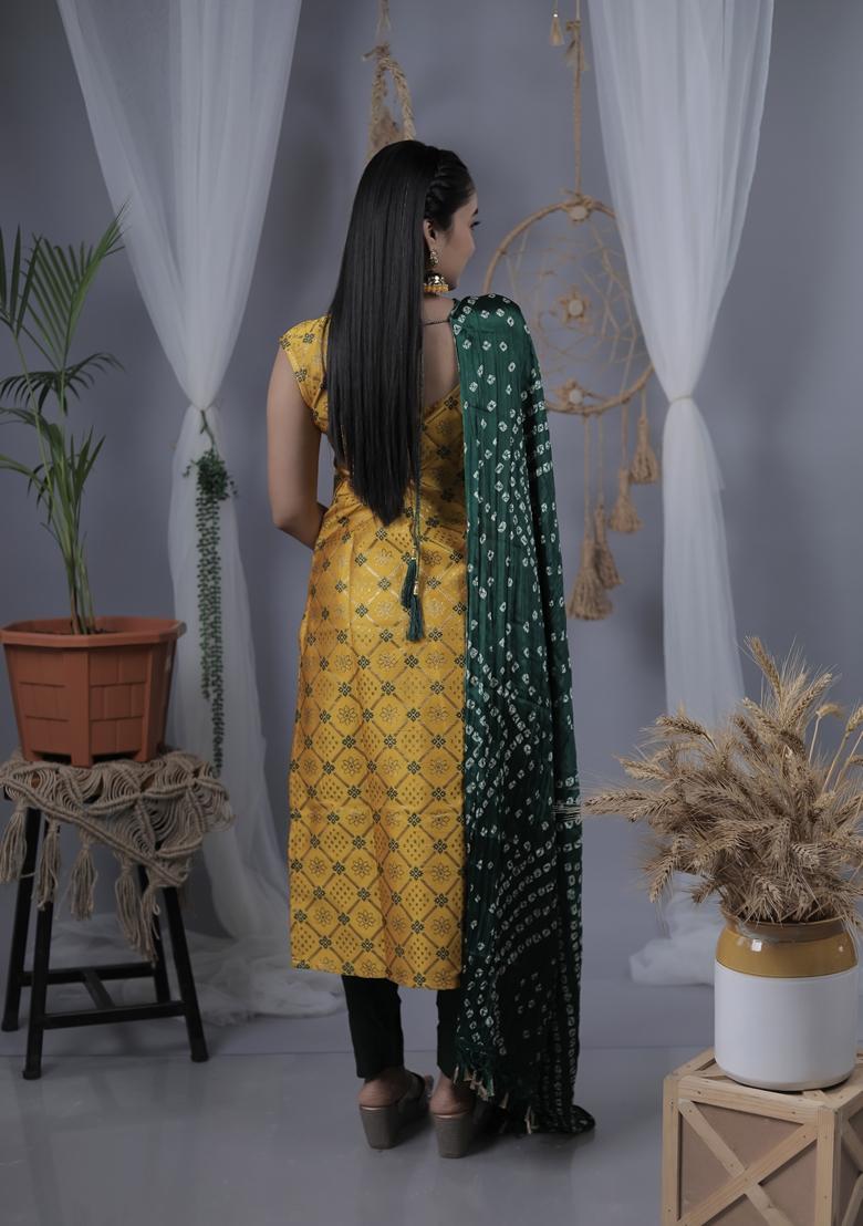 Yellow Embroidered Silk Blend  Salwar Kameez