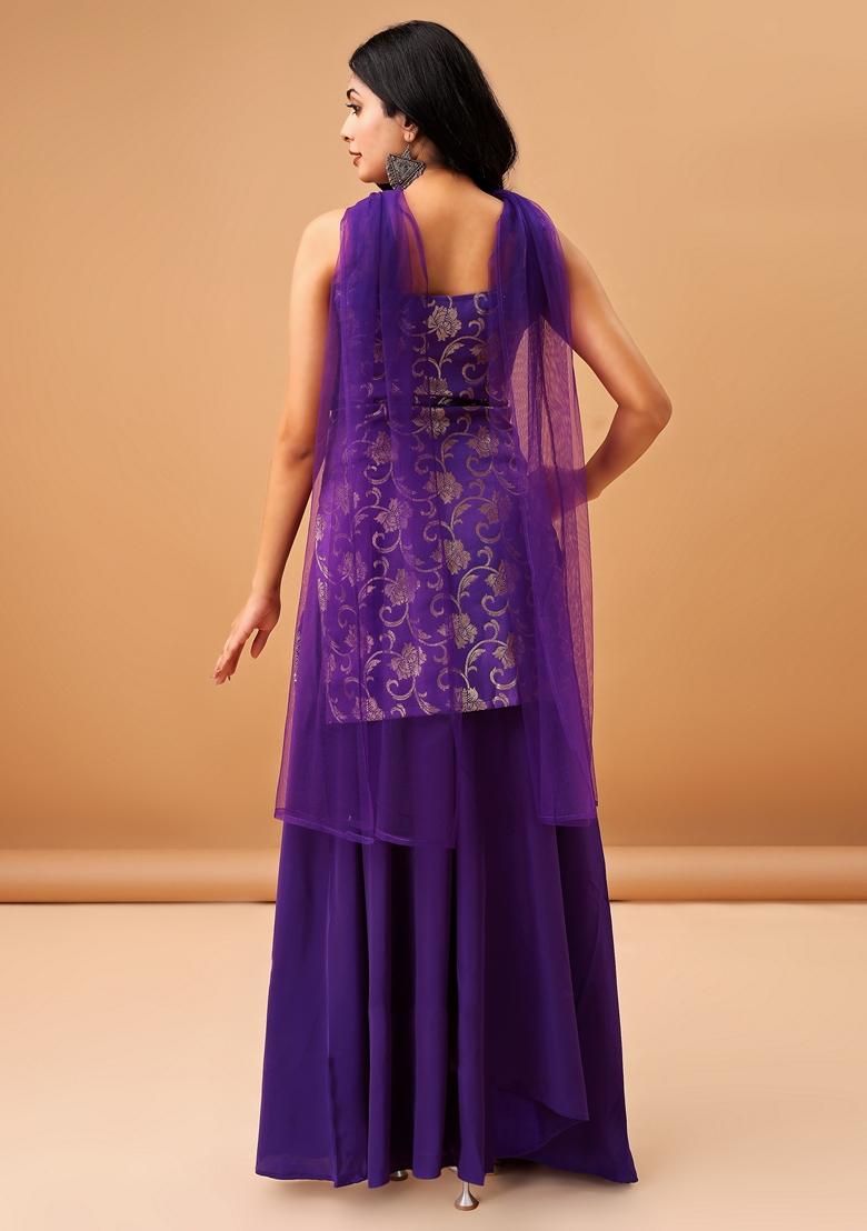 Purple Embroidered Jacquard Salwar Kameez