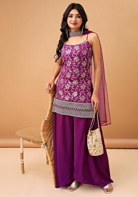 Violet Embroidered Jacquard Salwar Kameez
