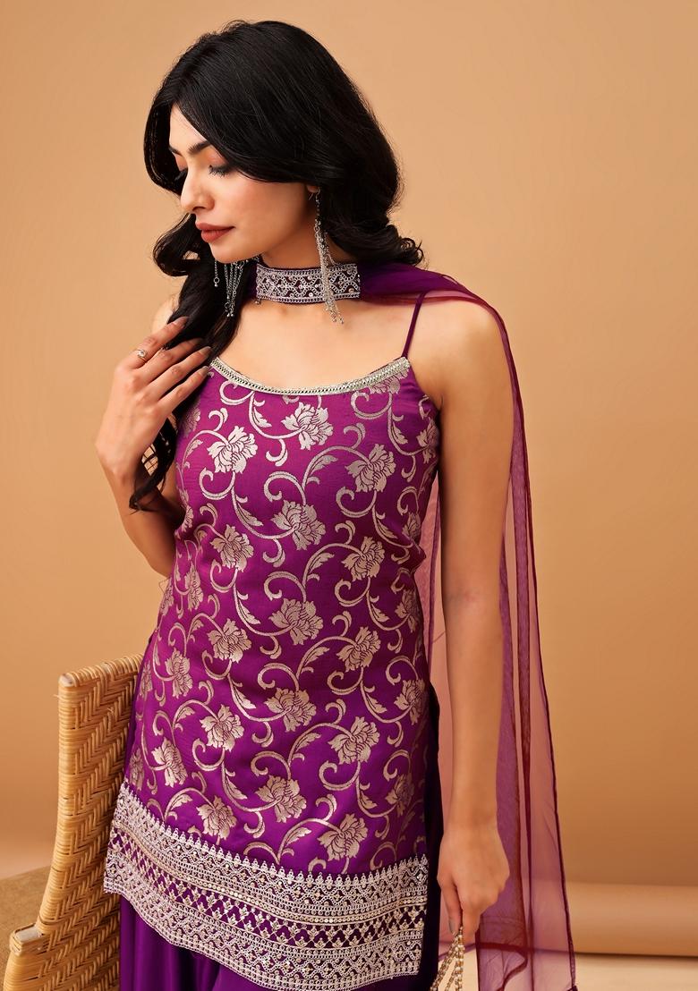 【希少ボックス5CD/1DVD】マクラフフリン　シャクティ・シルクボックス Buy Women Violet Embroidered Jacquard Salwar Kameez