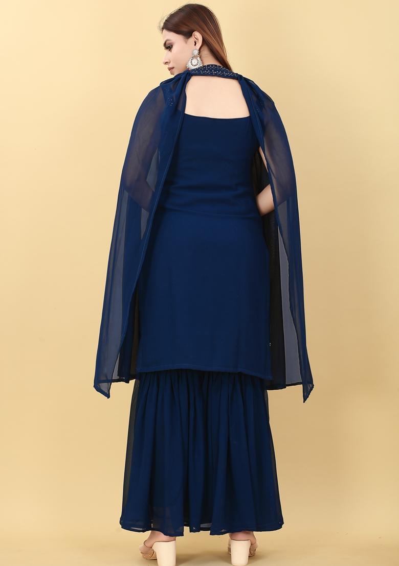 Navy Blue Embroidered Georgette Salwar Kameez