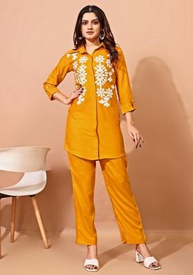 Yellow Embroidered Rayon Salwar Kameez